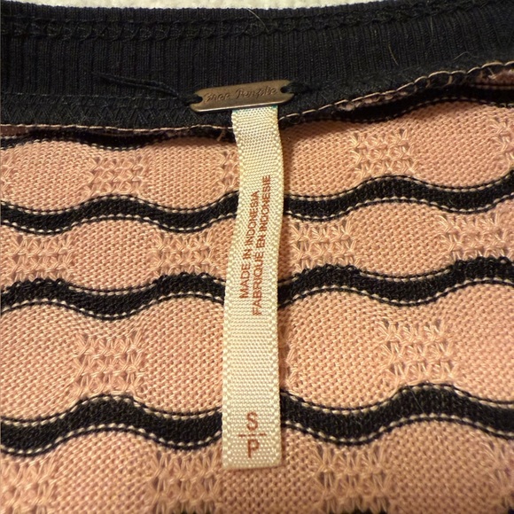 Free People Pink Black Wavy Stripe Pointelle Peplum Top - Picture 7 of 10